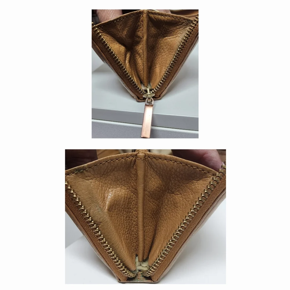 Tory Burch Amanda Zip Continental Wallet Light Brown Pebbled Leather